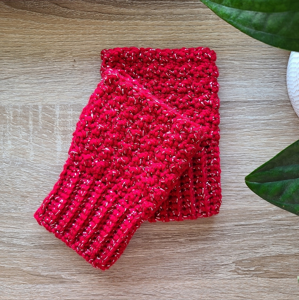 Red and silver hand warmers, women's Christmas gloves, fingerless gloves,